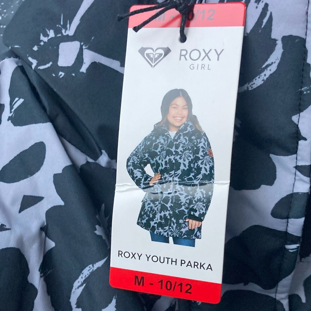 Roxy Youth snowboard or rain jacket - Black and Grayish lavender floral print